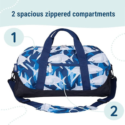 Wildkin Kids Overnighter Duffel Bag – Carry-On Size, Ideal for School & Sleepovers – Sharks