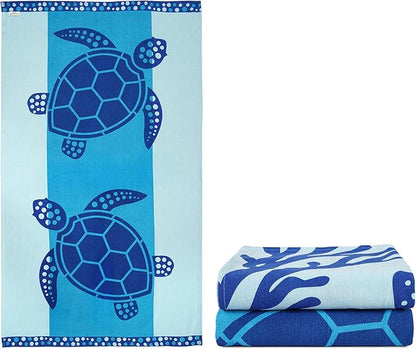 LANE LINEN Beach Towel 2 Pack, Oversized Beach Towel 39"x71", Lightweight Beach Essentials for Women, Large Pool Towel, Absorbent & Quick Dry, Sand Free Beach Towel - Turtle & Coral