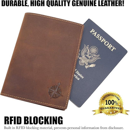 WANDERINGS Leather Travel Wallet with Passport Holder - 5.5" x 4" - Genuine Leather Case with RFID Blocking for Men and Women - Folding Wallet for Passports