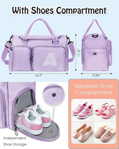Gifts Teen Girl Gift, Initial Travel Duffle Bag, Duffel Bags, Personalized Weekender bags, Lilac purple-F