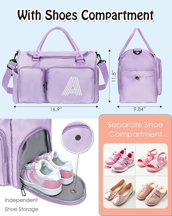 Gifts Teen Girl Gift, Initial Travel Duffle Bag, Duffel Bags, Personalized Weekender bags, Lilac purple-G