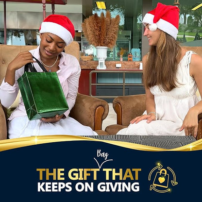 Nush Nush Set of 30 Shiny Green Gift Bags Bulk - Medium Size Reusable Gift Bags with Handles - Ideal for Adults and Kids Birthday Party Favors, Christmas, Weddings, Baby Shower Goodies - 8Wx4Dx10H