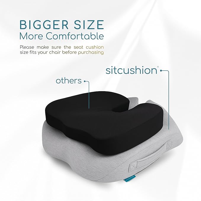 Extra Large Office Chair Cushion for Sciatica Pain Relief, Memory Foam Seat Cushion for Car Seat Pad, Orthopedic Pillow. Computer Chair Cushion for Tailbone Pain Relief All Day Comfort(Gray)