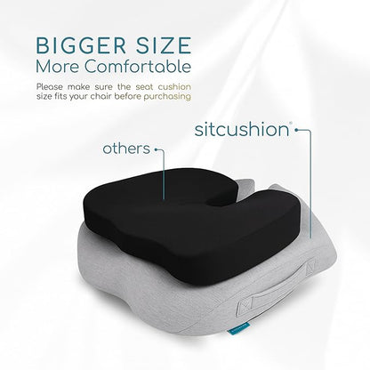 Extra Large Memory Foam Seat Cushions for Office Chairs, Pressure Relief Seat Cushion for Tailbone Pain Relief, Sciatica & Back Pain, Ergonomic Office Chair Cushion for Long Sitting & Driving (Black)