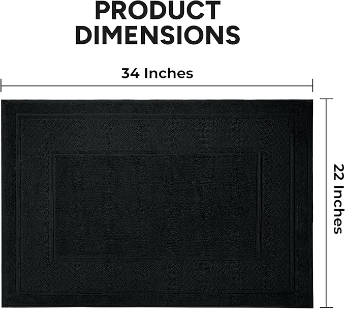 Avalon Towels Black Bath Mat - 100% Cotton Set of 2 Absorbent Bathmat - Bathroom Mats Quick Dry Bath Mats for Bathrooms (22x34 Inches)