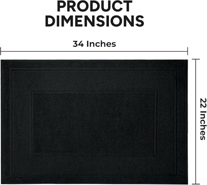Avalon Towels Black Bath Mat - 100% Cotton Set of 2 Absorbent Bathmat - Bathroom Mats Quick Dry Bath Mats for Bathrooms (22x34 Inches)
