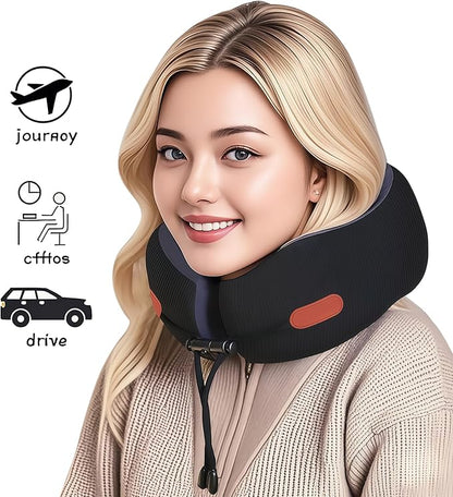 Travel Neck Pillow for Airplane, Ergonomic Design, Travel Pillow with Memory Foam, with 360-Degree Head Support, Adjustable Strapm, Secure Fit, for Flights, Car Rides, and Home Rest (Black)