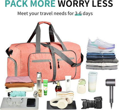 Dimayar 115L Travel Duffle Bag for Men Women - Foldable Duffel Bag with Shoes Compartment - Overnight Bags Waterproof & Tear Resistant(Orange)