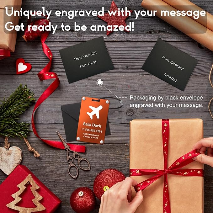 Luggage Tags for Suitcases 4 Pack: Personalized Luggage Tags for Backpacks & Bags Tags with Coustomizable Texts (Orange)