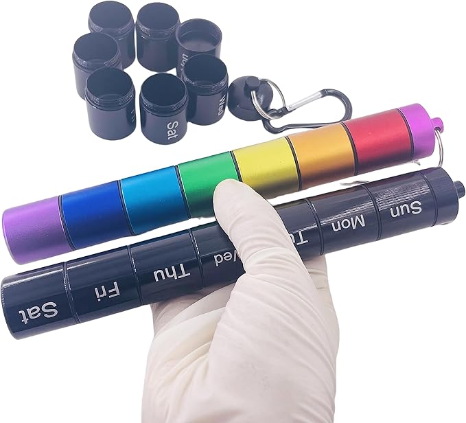 2 PCS Metal Travel Pill Organizer Large - Rainbow Weekly Pill Case +7 Day Pill Organizer-Waterproof Pill Box Container - Compact and Durable Medicine Organizer