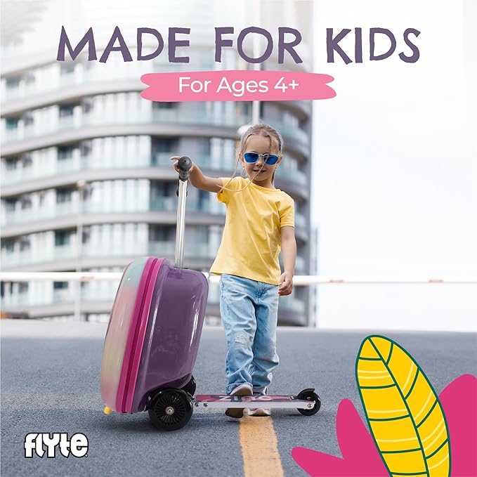 FLYTE Scooter Suitcase Folding Kids Luggage – Luna the Unicorn, 18 Inch Hardshell, Ride On with Wheels, 2-in-1, 25 Litre Capacity