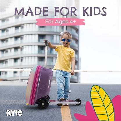FLYTE Scooter Suitcase Folding Kids Luggage – Luna the Unicorn, 18 Inch Hardshell, Ride On with Wheels, 2-in-1, 25 Litre Capacity