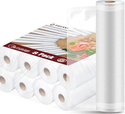 8 Pack 8"x20'(8Rolls) Thickened Vacuum Sealer Bags For Food, Textures on Both Sides, Smell-Proof, Heavy Duty for POTANE, Food Saver, Weston, Sous Vide