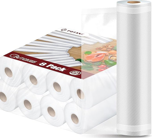 8 Pack 8"x20'(8Rolls) Thickened Vacuum Sealer Bags For Food, Textures on Both Sides, Smell-Proof, Heavy Duty for POTANE, Food Saver, Weston, Sous Vide