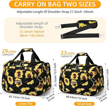Underseat Carry On Luggage Lightweight Travel Tote Weekender Bag Overnight Duffle Bag for Travel, Travel Essentials Personal Item Travel Bag for Women and Men, Sunflower-16Inch