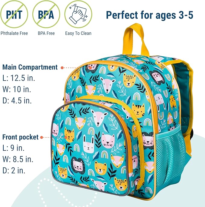Wildkin 12-inch Kids Backpack – Padded, Adjustable, Ideal for Daycare & Travel - Party Animals