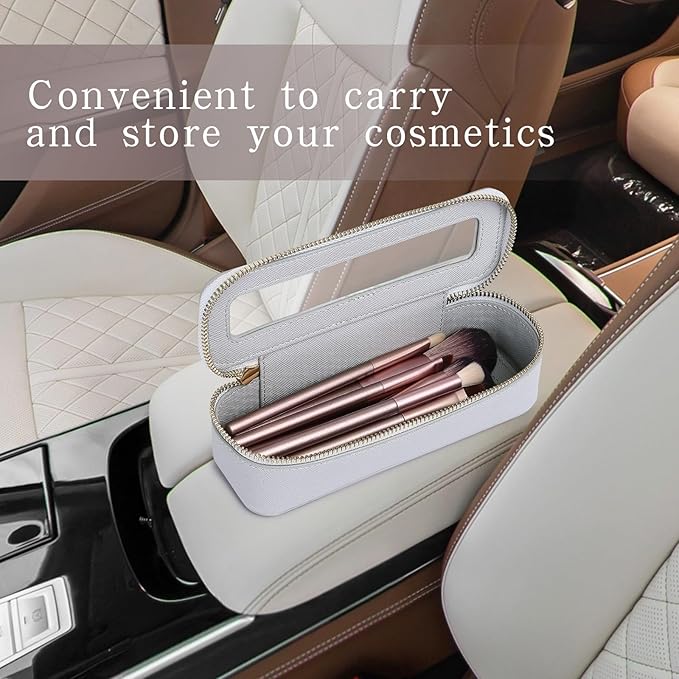 Pinkmik Travel Clear Makeup Bag with Brush Case TSA Approved Toiletry Bag Waterproof Cosmetic Organizer with Zipper Car Essential for Women (Gray, M+SLIM)