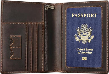 Ringsun Leather Passport Cover for Men Women, RFID Passport Wallet Case Travel Passport Holder for Family