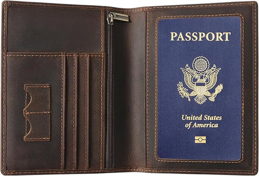 Ringsun Leather Passport Cover for Men Women, RFID Passport Wallet Case Travel Passport Holder for Family