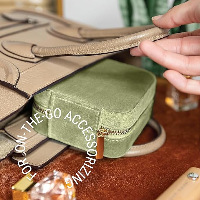 Benevolence LA Plush Velvet Jewelry Box | Travel Jewelry Case Organizer with Mirror | Featured in Oprah's Favorite Things | Best Gifts For Daughter, Girlfriend, Mom | Gifts For Her - Mistletoe Green