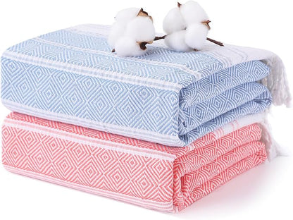 2 Packs Cotton Turkish Beach Towels Quick Dry Sand Free Soft Absorbent Extra Large Xl Big Blanket Adult Oversized Bath Pool Swim Towel Thin Lightweight Sandless Fast Drying Compact No Sand Packable