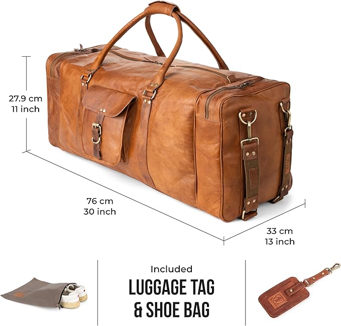 Berliner Bags Vintage Genuine Leather Duffle Bag New York XXXL for Travel or the Gym, Weekender, Travel Bag, Overnight Bag for Men and Women - Brown