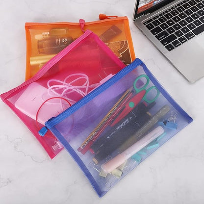 12 Pieces Zipper Nylon Mesh Pouch, Mesh Cosmetic Bags Makeup Bags Pencil Case, Multipurpose Travel Bags for Cosmetic School Office Supplies and Travel Accessories (Multicolored 01, A5)