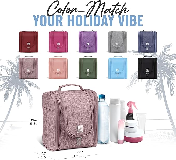 BOACAY Hanging Travel Toiletry Bag for Women and Men, Makeup Bag, Bathroom & Shower Organizer Kit for Accessories, Cosmetics, Travel Essentials