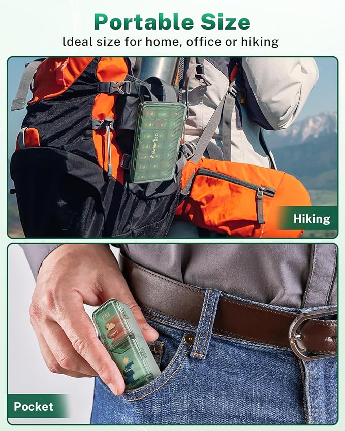 Weekly Pill Organizer 3x a Day - 7 Day Pill Box with 21 Compartments (Morning/Noon/Night), BPA-Free Daily Pill Case, Portable Medicine Organizer for Vitamins, Supplements & Medication【Upgrade】 (Green)