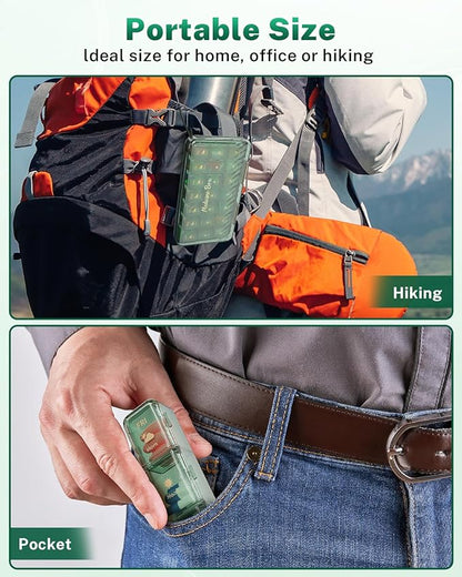 Weekly Pill Organizer 3x a Day - 7 Day Pill Box with 21 Compartments (Morning/Noon/Night), BPA-Free Daily Pill Case, Portable Medicine Organizer for Vitamins, Supplements & Medication【Upgrade】 (Green)