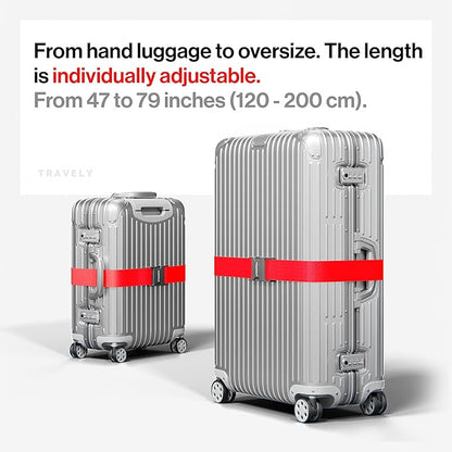 TRAVELY Luggage Straps - Particularly conspicuous & Secure - Incl. 4 Name Tags - Luggage Strap Ideal crosswise - [Set of 4]