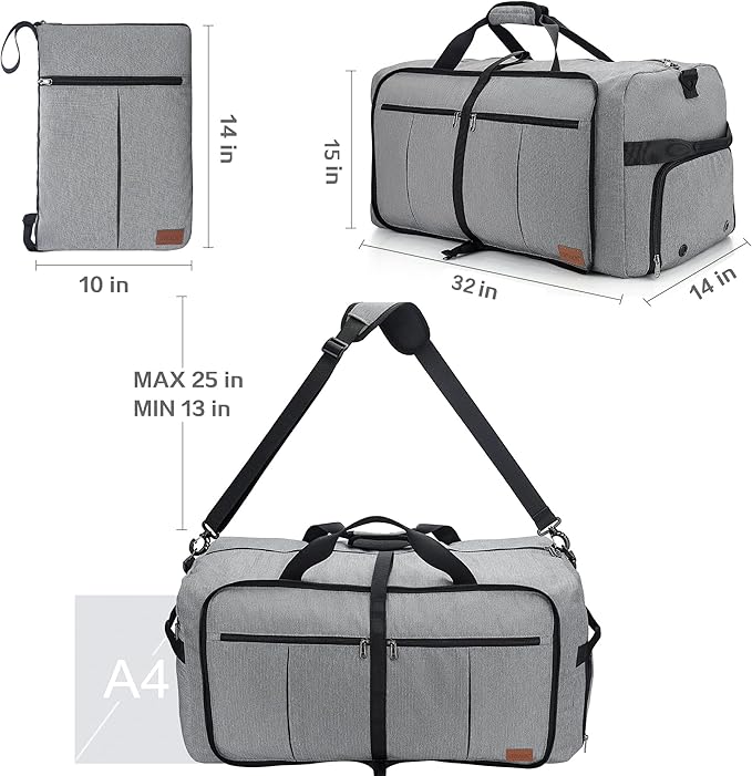 100L Travel Duffle Bag for Men, Urtala 32” Large Duffle Bag for Traveling with Shoe Compartment, Foldable Travel Duffel Bag Weekender Bag Gym Bag for Men Women Waterproof & Tear Resistant (Gray)