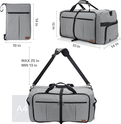 100L Travel Duffle Bag for Men, Urtala 32” Large Duffle Bag for Traveling with Shoe Compartment, Foldable Travel Duffel Bag Weekender Bag Gym Bag for Men Women Waterproof & Tear Resistant (Gray)