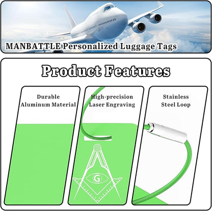 4 PCS Personalized Luggage Tags for Suitcases, Custom Aluminum Luggage Tags for Bags and Backpacks, Waterproof & Heavy Duty Personalized Metal Name Tags for Travel (Green)
