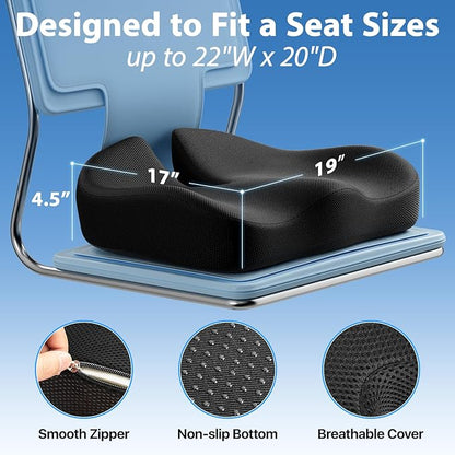 Seat Cushion, Extra Large Memory Foam Cushion for Office Chair Cushions, Ergonomic Cushions Pad Pillow for Pressure Relief Sciatica & Pain Relief for Long Sitting