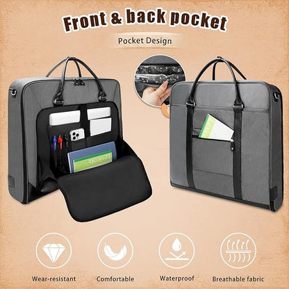 Garment Bag Travel Large Leather Carry On Suit Bag with Strap for Business Hanging Suitcase Luggage Bags for Men Women (Grey)