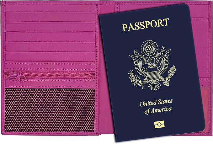 Hot Pink RFID Genuine Leather Passport Wallet