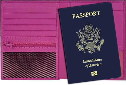 Hot Pink RFID Genuine Leather Passport Wallet