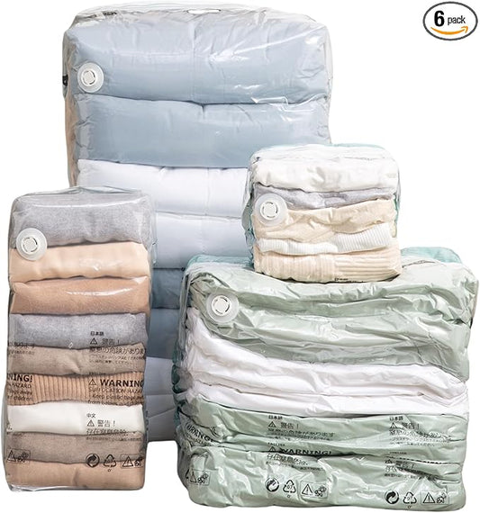 NeatNest 6 Pack Cube Vacuum Storage Bags – 3 Medium & 3 Large, Box-Shaped Space Saver Bags with Vacuum or Hand Press, Durable PE+PA Material for Comforters, Clothes, Pillows