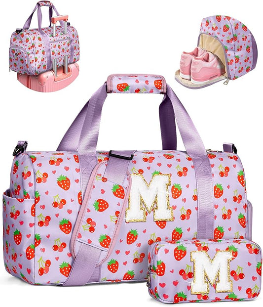 Gifts for 3 4 5 6 7 8 9 10 11 12 13 Year Old Girls, Monogram Dance Bag for Girls, Preppy Gymnastics Bag with Makeup Pouch, Shoe Compartment, Birthday Gift Ideas, Weekend Trip Essentials