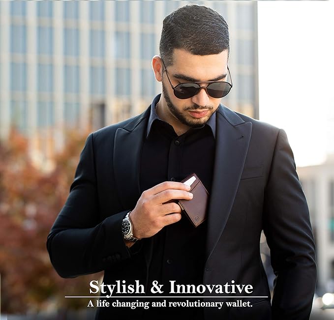 SERMAN BRANDS Money Clip Wallet - Mens Wallets slim Front Pocket RFID Blocking Card Holder Minimalist Mini Bifold