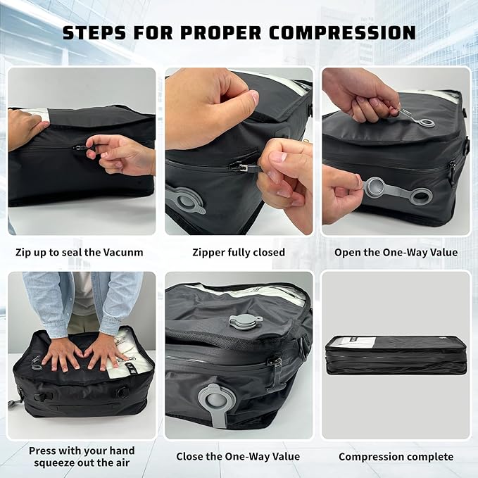 ONTYZZ Vacuum Compression Bag 20 inch Space Saver Bags Travel Case with IP67 Waterproof Zipper for Business Trip, Two Bag Black