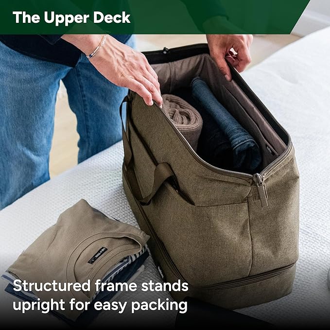 Halfday Double Decker Weekender Bag 40L | Designed for Easy Packing & Storage (Padded Strap, Zippered Bottom Compartment, Interior Mesh Pockets, Trolley Sleeve, Water-Resistant Fabric), Dune