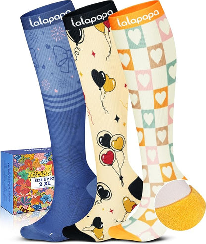 Cute Compression Socks for Women - 3 Pairs 20-30 mmHg Graduated Support Lightweight for Daily Wear Travel Nurse