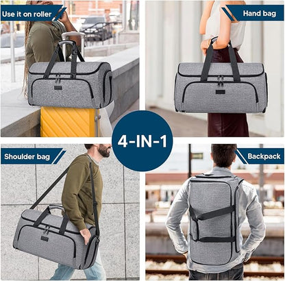 Garment Bags for Travel,Convertible Garment Bag with Shoulder Strap, 4 in 1 Suit Bag Travel with Shoes Foldable 58L Garment Bags for Men Women Garment Duffel Bags for Hanging Clothes,Grey