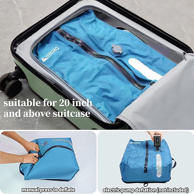Vacuum Bags for Travel, Professional IP67 Reusable Vacuum Compression Bags for Travel Suitcases and Backpack, Durable Space Saver Bag (Blue,No Pump)