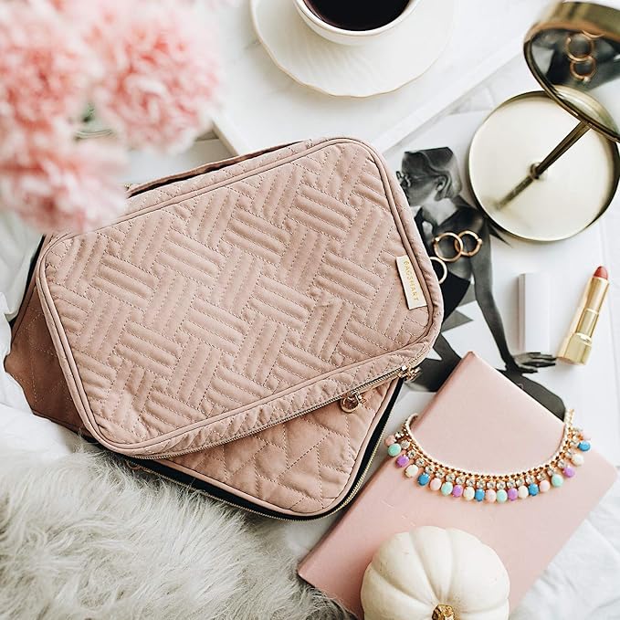 BAGSMART Travel Jewelry Organizer Case Small Jewelry Roll for Journey-Rings, Necklaces, Earrings, Bracelets, Soft Pink