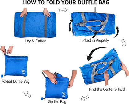 Bago Big XXL Foldable Duffel Bags for Traveling Women & Men - 140L Packable Duffle Bag for Travel with Shoe Compartment - Water Repellant, Heavy Duty, Lightweight Folding & Collapsible (SnowBlue)