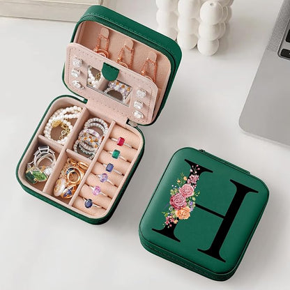 Parima Christmas Stocking Stuffers Gifts Small Travel Jewelry Box Jewelry Case Organizer - Mini Travel Jewelry Case Travel Essentials Gifts for Women Teenage Teen Girl Her Friend - Letter H, Green