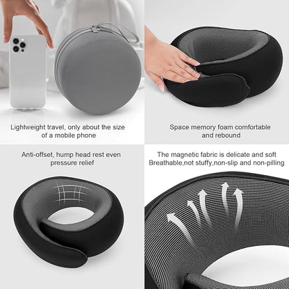 Travel Pillow for Airplane, Neck Pillow 100% Memory Foam with Comfortable Support for Long Flights, Cars, Trains Office & Home with Storage Box(Black)